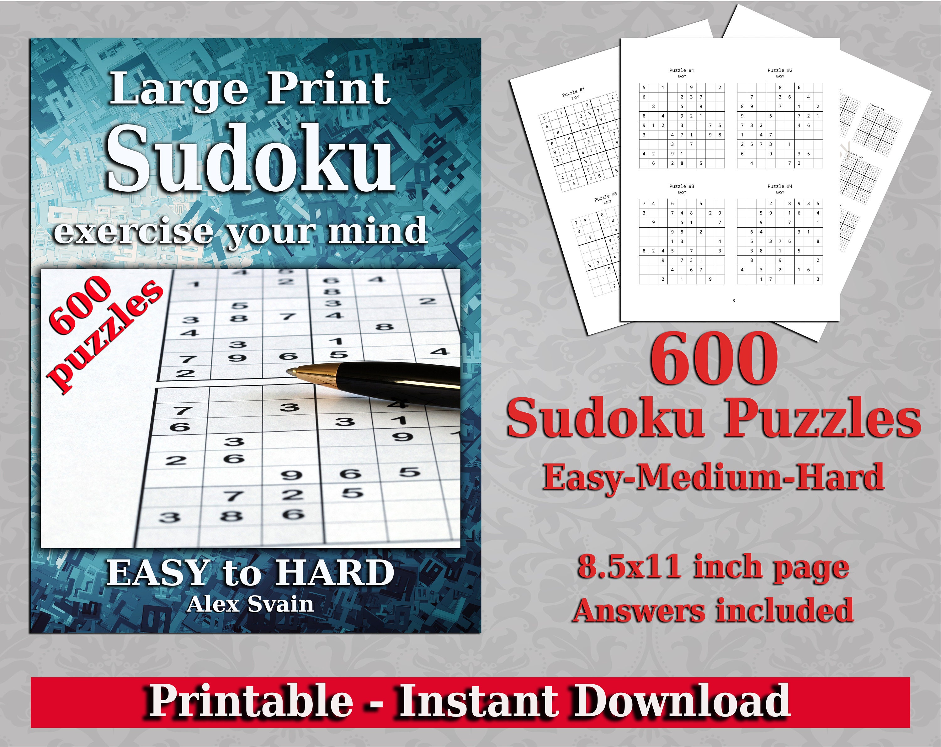 Large Print Sudoku: Exercise Your Mind 600 Sudoku Puzzle for - Etsy