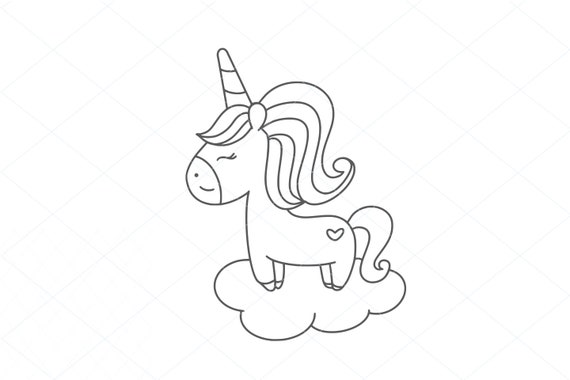 Cute Unicorn Line Art Svg File Clipart Instant Download Etsy
