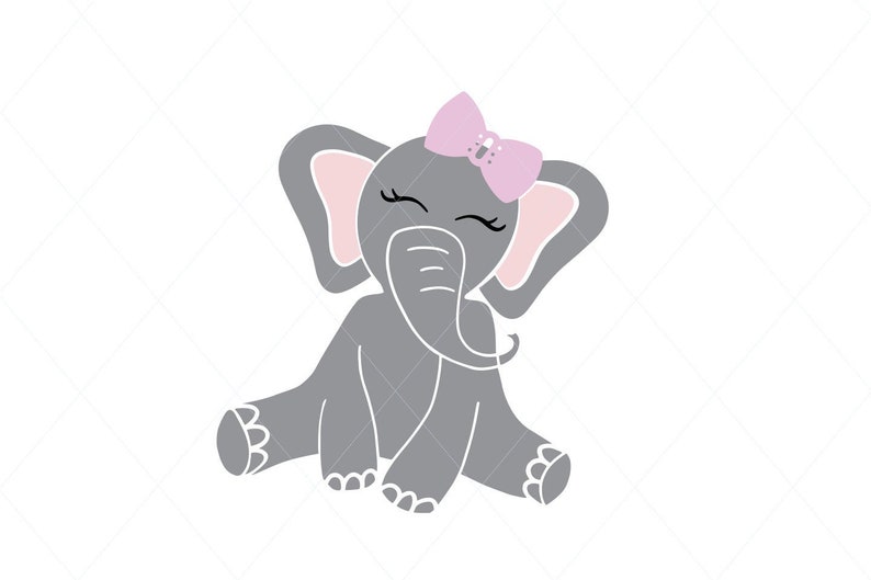 Download Cute Baby Elephant Bow SVG File Clipart Instant Download ...