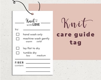 Knit Care Guide Tag Printable, Washing Instructions (Digital Download)