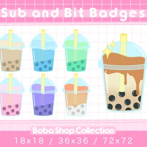 7x Twitch Sub Badges/ Twitch Bit Badges - Boba Shop Collection