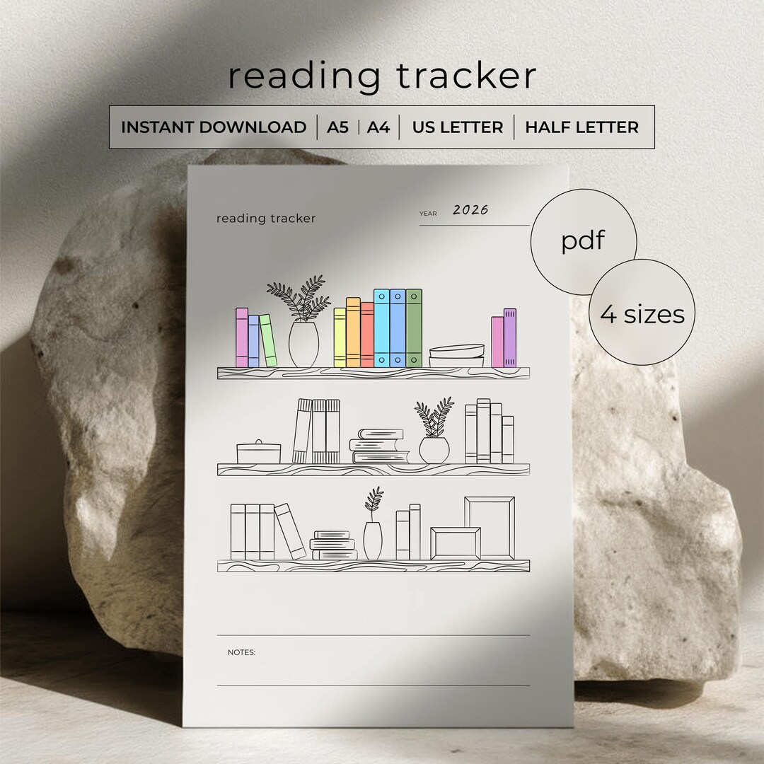 Reading Challenge Tracker Printable PDF - 30 Books Color in Bookshelf ...