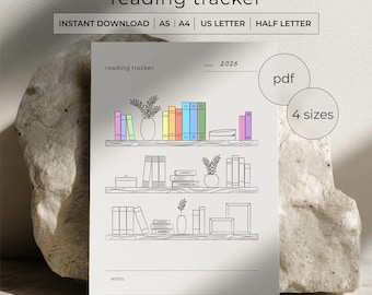 Reading Challenge Tracker Printable PDF - 30 Books Color In Bookshelf Log - A4 A5 Letter Half Letter - Instant Download