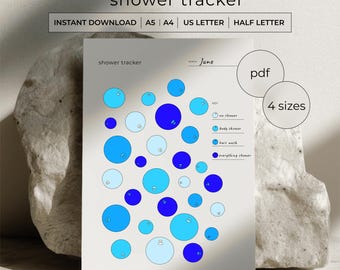Shower Tracker Printable PDF - Monthly Shower Log - Self Care Habit Tracker - Hygiene Tracker Printable - A4 A5 Letter Half Letter