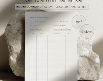 Vehicle Maintenance Log Printable PDF - Car Service Tracker - Mileage Log - Auto Repair Record - A4 A5 Letter Half Letter - Instant Download