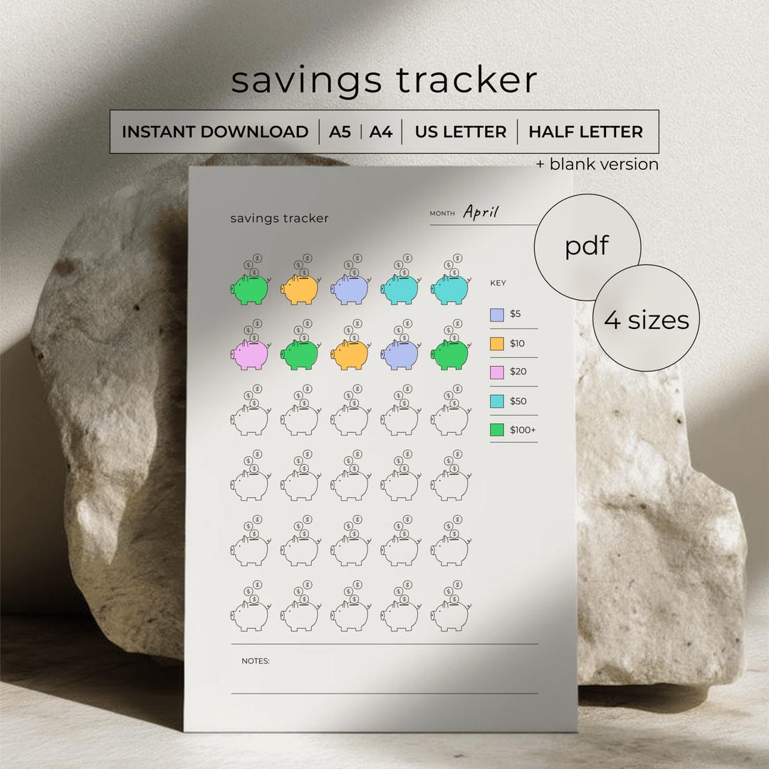Savings Challenge Tracker Printable PDF - 30 Piggy Bank Color in ...