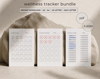 Wellness Tracker Bundle Printable PDF - 30 Day Weight No Sugar Hydration Log - A4 A5 Letter Half Letter - Instant Download