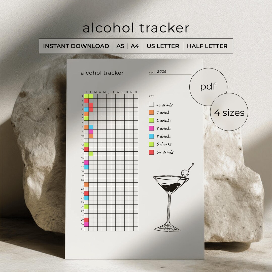 Alcohol Tracker Printable PDF - Yearly Sobriety Log - Sober Day Tracker ...