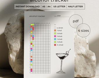 Alcohol Tracker Printable PDF - Yearly Sobriety Log - Sober Day Tracker - A4 A5 Letter Half Letter - Minimalist Instant Download