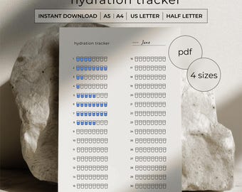 Hydration Tracker Printable PDF - 30 Day Water Challenge Log - Daily Water Intake Planner - A4 A5 Letter Half Letter - Instant Download
