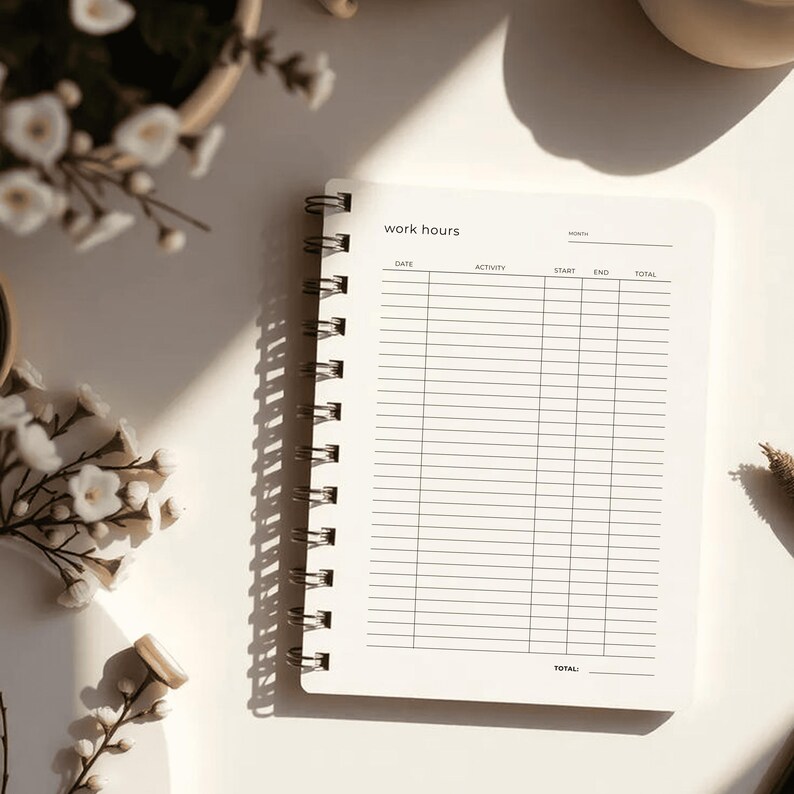 Working Hours Note Work Hours Log Printable PDF - Time Sheet Tracker - Freelance Hours ...