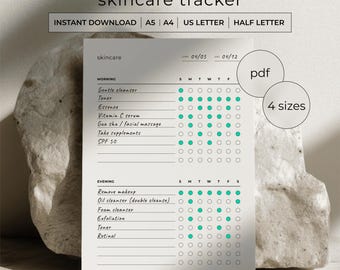Skincare Routine Tracker Printable PDF - AM PM Skincare Log - Daily Beauty Planner - Skin Care Checklist - A4 A5 Letter Half Letter