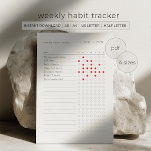 Weekly Habit Tracker Printable PDF - 21 Habits Log - Productivity Planner - Routine Tracker - A4 A5 Letter Half Letter - Instant Download
