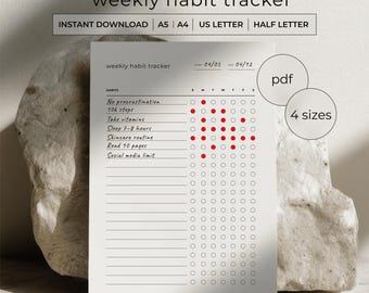 Weekly Habit Tracker Printable PDF - 21 Habits Log - Productivity Planner - Routine Tracker - A4 A5 Letter Half Letter - Instant Download