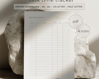 Task Time Tracker Printable PDF - Time Log Sheet - Productivity Planner - Work Time Record - A4 A5 Letter Half Letter - Instant Download