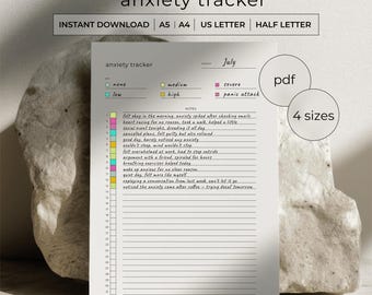 Anxiety Tracker Printable PDF - Daily Anxiety Log - Mental Health Journal - Mood/Anxiety Diary - A4 A5 Letter Half Letter - Instant Download