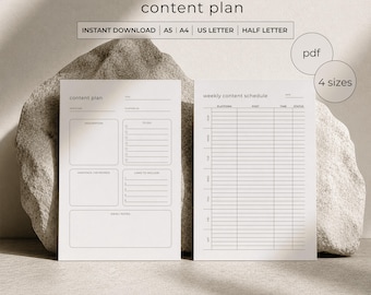 Content Planner Bundle Printable PDF- Weekly Content Schedule+Content Plan - Social Media Planner- Creator Toolkit- A4 A5 Letter Half Letter