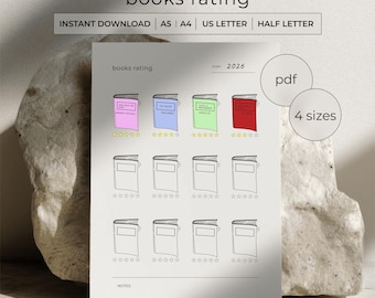 Books Rating Log Printable PDF - Reading Journal with Star Ratings - Book Review Tracker - A4 A5 Letter Half Letter - Instant Download