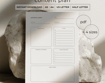 Content Plan Printable PDF - Social Media Content Planner - Post Planning Sheet - Content Creator Organizer - A4 A5 Letter Half Letter