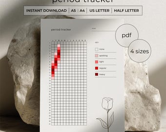 Period Tracker Printable PDF - Menstrual Cycle Log - Monthly Flow Tracker - A4 A5 Letter Half Letter - Minimalist Instant Download