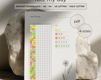 Daily Mood Tracker Printable PDF - Star Rating Mood Log - Rate My Day Journal - A4 A5 Letter Half Letter - Instant Download