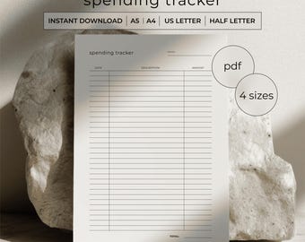 Expense Tracker Printable PDF - Daily Spending Log - Personal Budget Planner - A4 A5 Letter Half Letter - Minimalist Instant Download