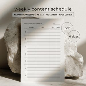 Weekly Content Schedule Printable PDF - Social Media Planner - Content Creator Tracker - Instagram TikTok Planner - A4 A5 Letter Half Letter