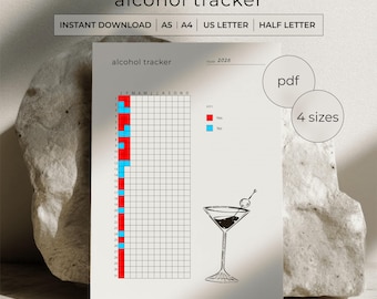 Alcohol Tracker Printable PDF - Yearly Sobriety Log - Sober Day Tracker - A4 A5 Letter Half Letter - Minimalist Instant Download