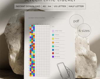 Screen Time Tracker Printable PDF - Daily Digital Detox Log - Phone Usage Planner - A4 A5 Letter Half Letter - Instant Download