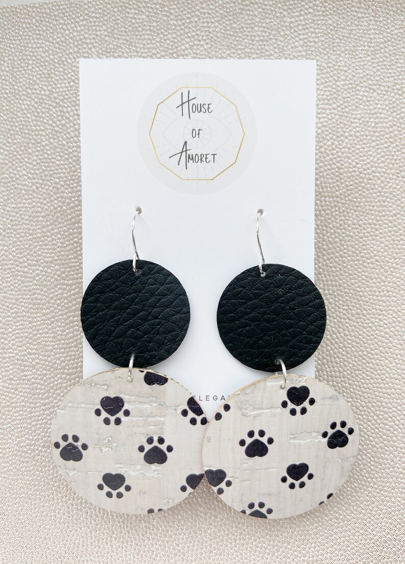 Cork Statement Earrings in Black Paw Print. Large Lightweight Etsy UK