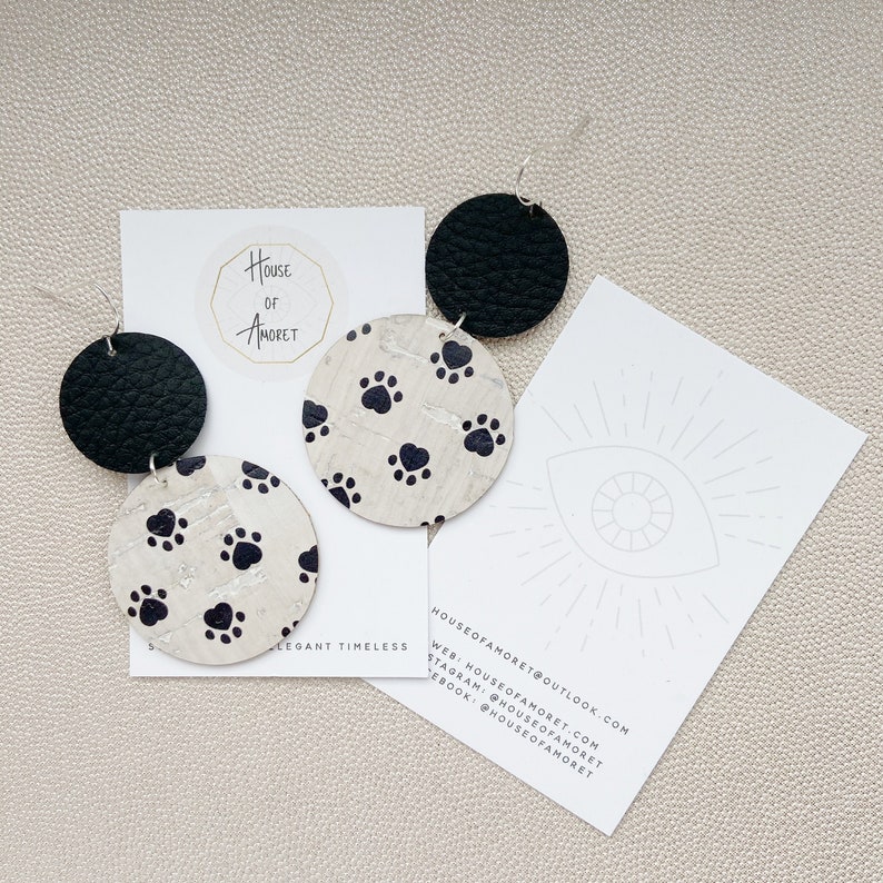 Cork Statement Earrings in Black Paw Print. Large Lightweight Etsy UK
