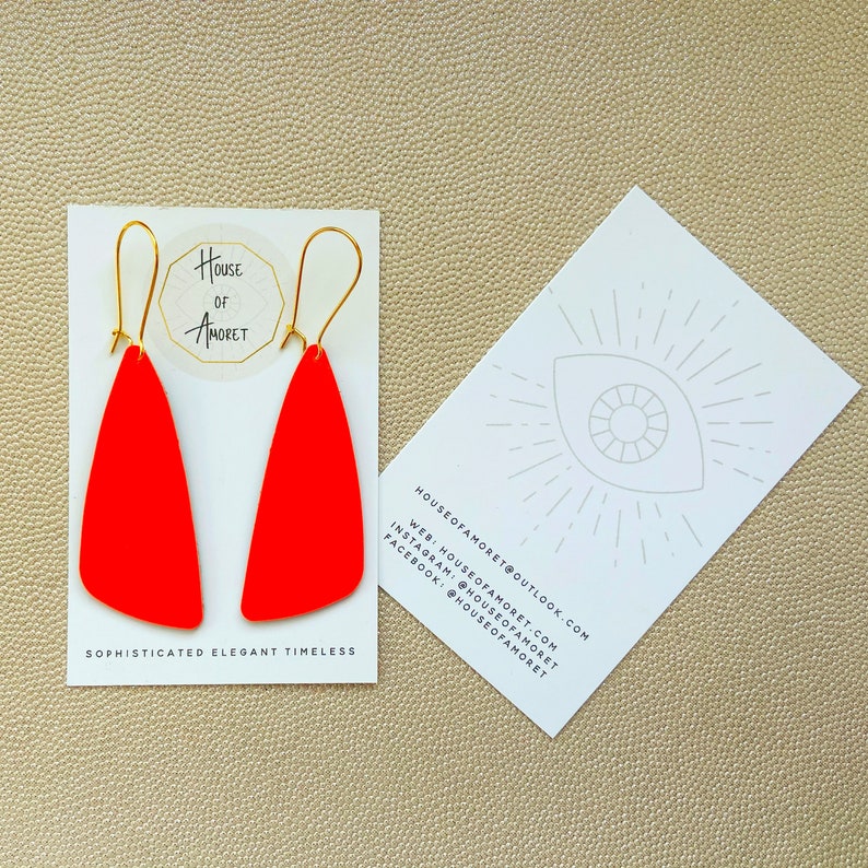 Eco Friendly and Zero Waste Reclaimed Leather Made in Yorkshire by House of Amoret Upcycled Handmade Leather Earrings in Neon Orange
