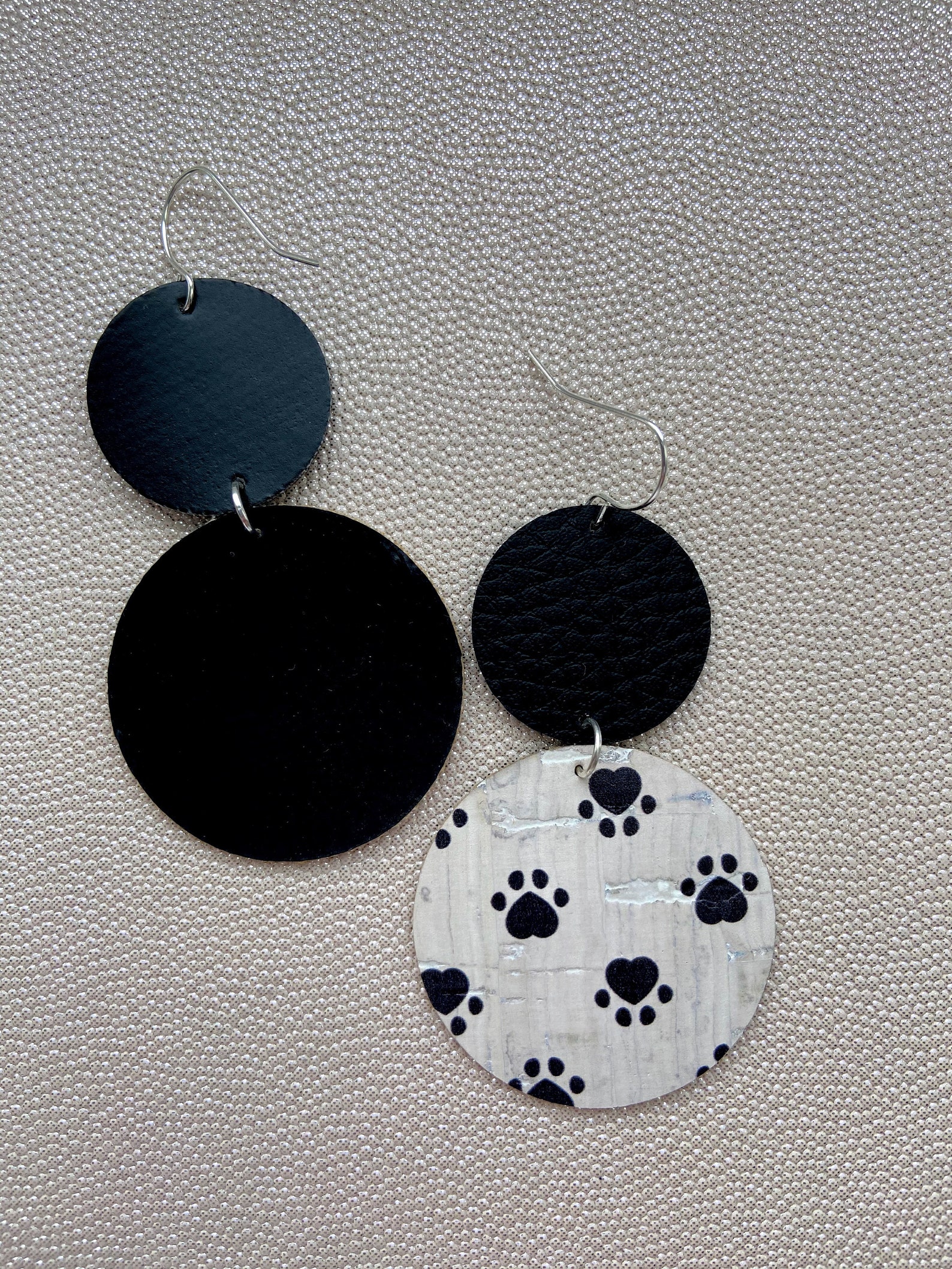 Cork Statement Earrings in Black Paw Print. Large Lightweight Etsy UK