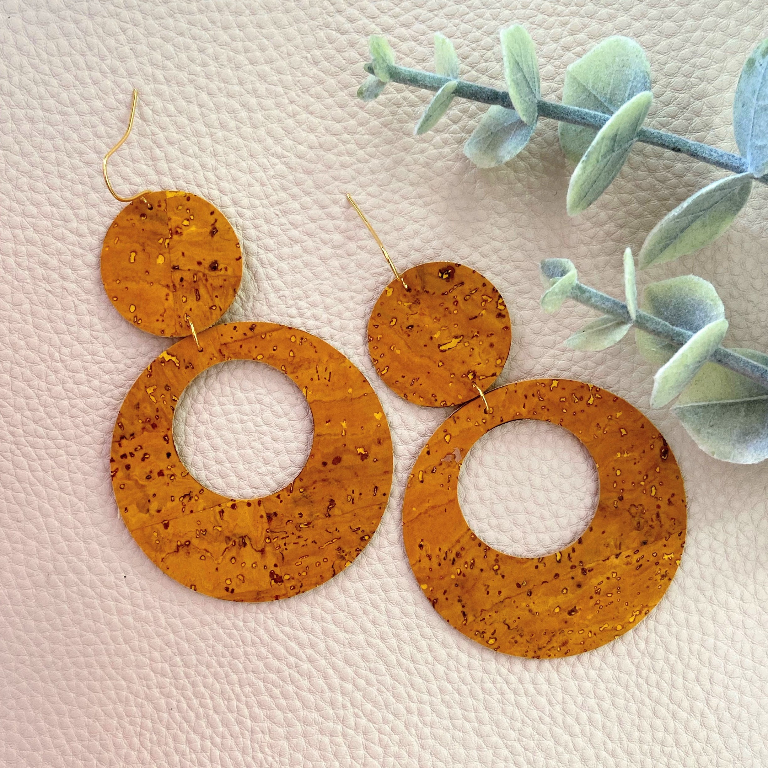Yellow Cork Statement Earrings. Large Lightweight Circle Earrings