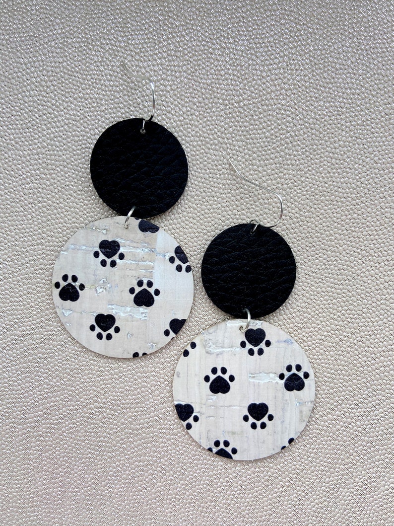 Cork Statement Earrings in Black Paw Print. Large Lightweight Etsy UK