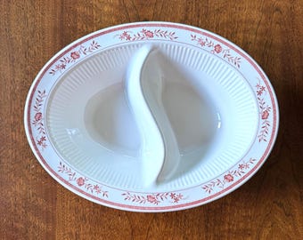 Vintage Amcrest Sturbridge Tradition Ironstone Japan Divided Serveerschaal 11 1/2" Rood Bloemenovaal
