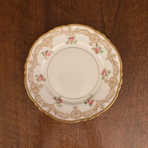 Vintage Bailey Banks Biddle Teller: Rosa Rosen, goldverzierter, gewellter Rand