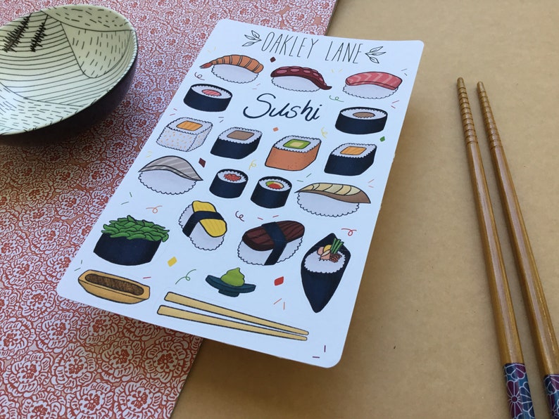 sushi sticker sheet bullet journal planner stickers etsy