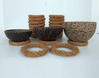 Coconut fiber rope ring stands,woven ring stands,Coconut Bowl Holders,Coconut Fiber Rope Circles,Eco friendly stand,Natural stand,Rope decor