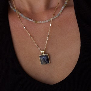 14K Gold-Filled Sodalite Charm Necklace (The Fearless) Sodalite Gemstone, Meaningful Necklace, Inspiring Jewelry, Straight Bar Chain