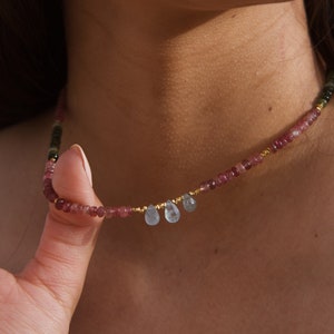 Pink tourmaline bead necklace top