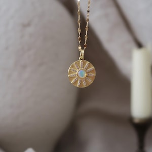 Gold Filled Opal Starburst Necklace | Dainty Celestial Necklace | Sunburst Pendant | October Birthstone Jewelry | Gift for Her | Celestial