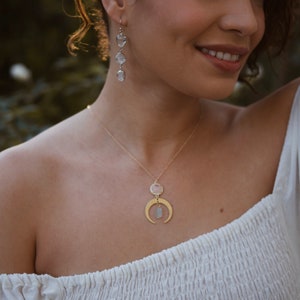 Gold-Filled Aquamarine, Rose Quartz Charm Necklace (The Mermaid Tail) Genuine Aquamarine, Mermaid Stone, Stone of Love, Ocean Necklace