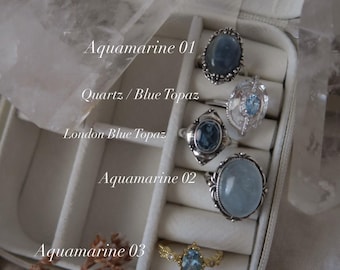 Aquamarine & Blue Topaz Rings,  Sterling Silver Adjustable Gemstone Rings, Ocean-Inspired Jewelry for Calm, Intuition rings