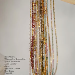 Genuine Gemstone Beaded Necklace (The Better Beaded) Gold-Vermeil Spacers, Crystal Beads, Gold-Filled Clasp, Crystal Beads, Green Cats Eye