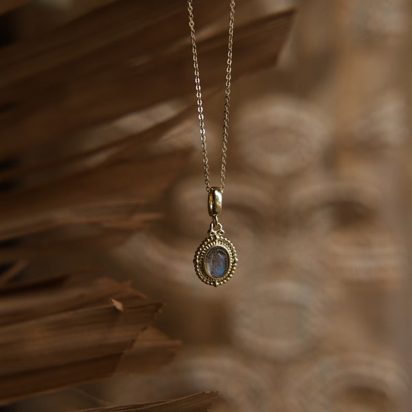 14K Gold- Filled Labradorite Charm Necklace (The Antique Labradorite) Gold Necklace, Labradorite Necklace, Antique Necklace, Gold Jewelry