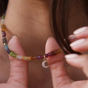Multi Sapphire Necklace, Beaded Crystal Necklace, Dainty Choker, Boho Style Necklace, Gemstone Choker, Sapphire Jewelry, Gold-Filled Jewelry