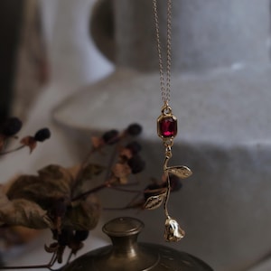 Haunting Adeline, Gold Ruby Necklace, Crystal Gemstone Necklace, Gold Layering Necklace, Floral Jewelry, Book Jewelry, Dainty Choker,