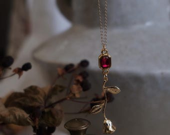 Haunting Adeline, Gold Ruby Necklace, Crystal Gemstone Necklace, Gold Layering Necklace, Floral Jewelry, Book Jewelry, Dainty Choker,