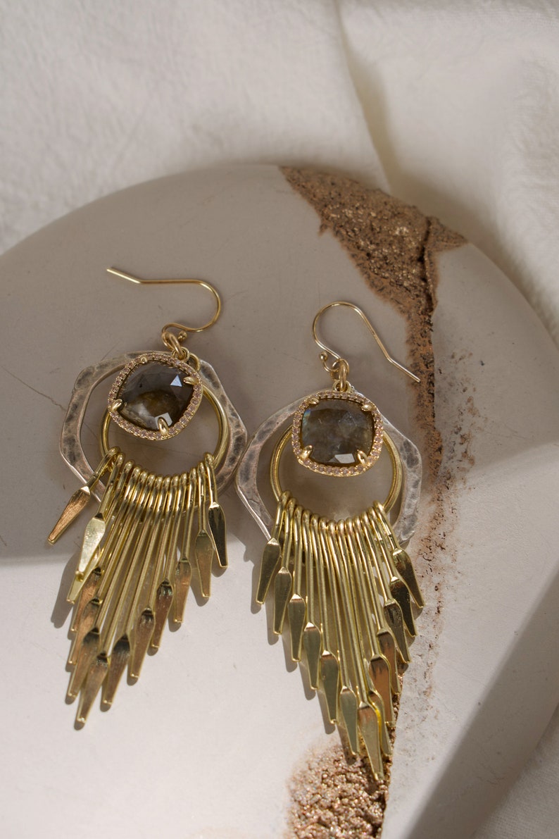 Boho Style Earrings, Dangle Earrings, Labradorite Jewelry, Gold Filled Earrings, Crystal Jewelry, Boho Style, Dainty Earrings, Non Tarnish image 2
